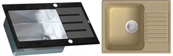 Stone and glass (with glass surface) kitchen sinks are a more modern choice
