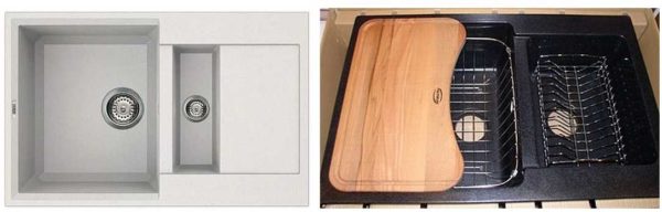 One and a half sinks for the kitchen - two bowls of different sizes