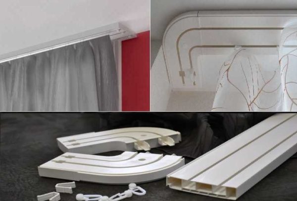 Ceiling curtain rod for curtains with curved ends