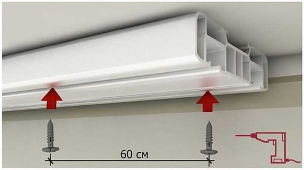 Step of installation of fasteners for ceiling cornice