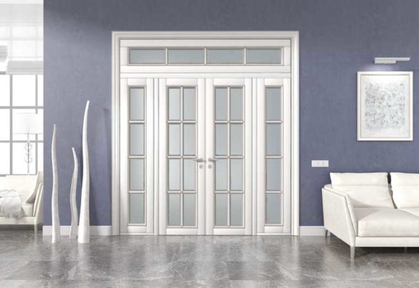 With a high doorway, an upper transom can be installed above the door