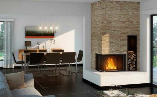 Modern fireplaces differ from traditional ones in shape and design.