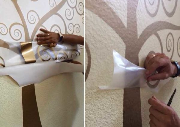 When sticking, we do not remove the protective film from the front part