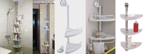 Corner bathroom shelves on a bar