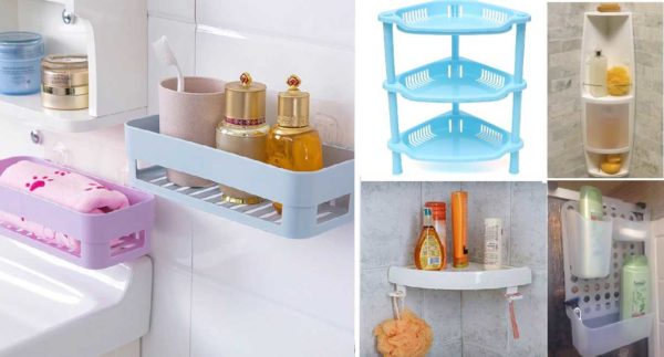 Plastic bathroom shelves can be of different shapes and installation methods
