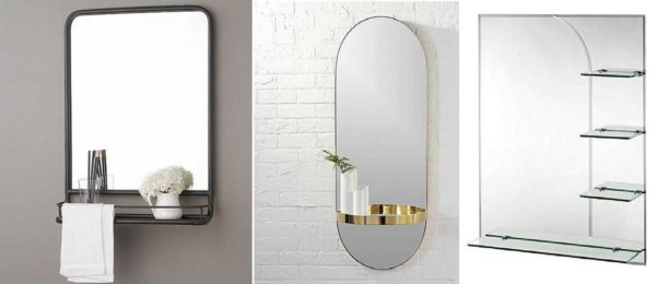 Options for frameless mirror shelves in the bathroom