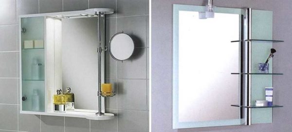Bathroom shelves with mirror: with and without base