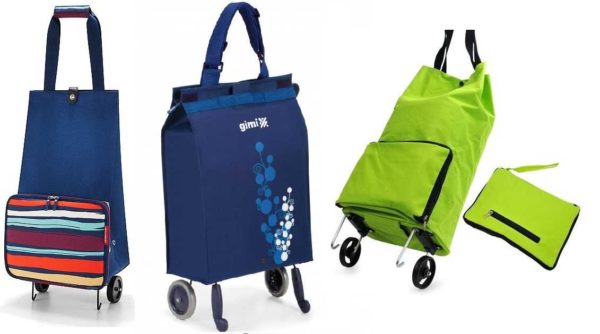 The frameless shopping bag on wheels is very compact when rolled up (this is that little light green bundle)