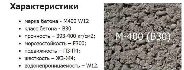 Characteristics of concrete M400 B30: strength, frost resistance, water resistance