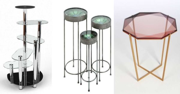 Floor stand with glass shelves