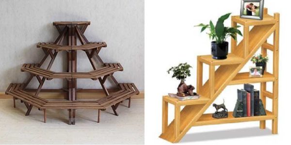 Flower stand in the form of a ladder for different occupied areas