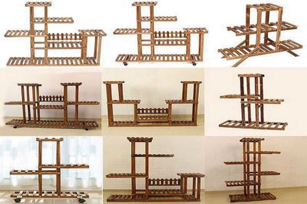Floor stand for flowers in the form of a shelf for a different number of flowerpots