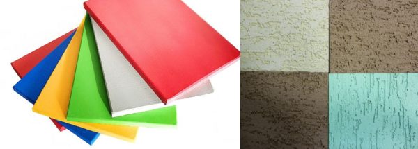 Factory painted flat slate can be glossy or matte. For finishing facades, they began to make a coating of textured plaster