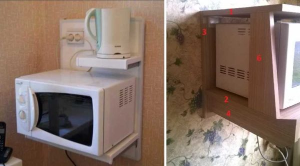 An interesting option: a shelf for a microwave and an electric kettle with outlets
