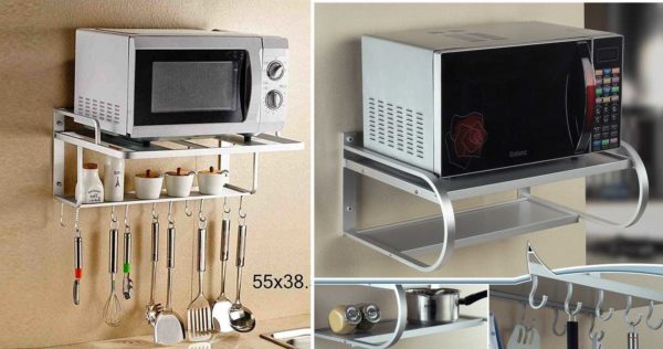 Options for metal wall shelves for installing a microwave