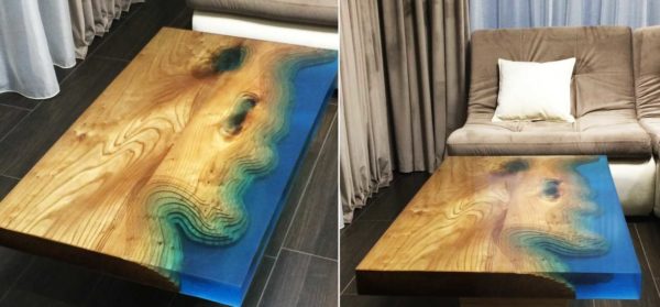 It took 12 liters of epoxy to make this epoxy and wood coffee table