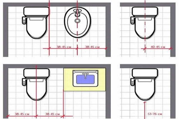 The distance between the toilet and the sink is 20-25 cm according to the norm