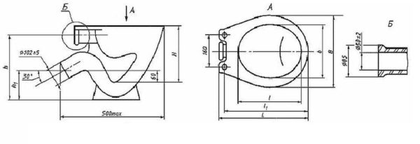 Drawing of a toilet bowl without a shelf from GOST