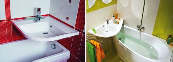 Corner washbasin above the bathtub