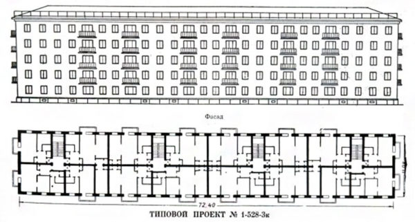 length of a five-story building with 4 entrances