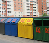 garbage collection near an apartment building