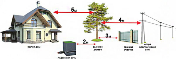 distances from trees to communications