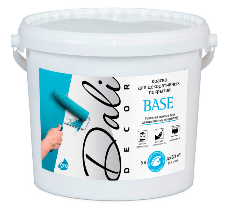 DALI-DECOR BASE decorative paint. Purpose: high-quality surface preparation for the subsequent application of Dali-Decor decorative coatings Protective and decorative finishing of Dali-Decor decorative coatings