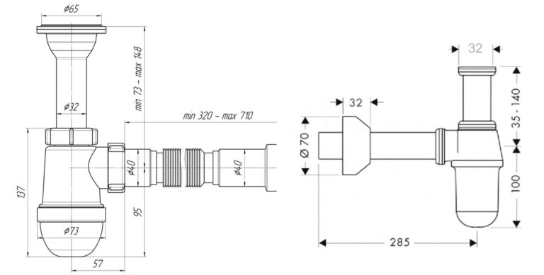 Typical siphon sizes